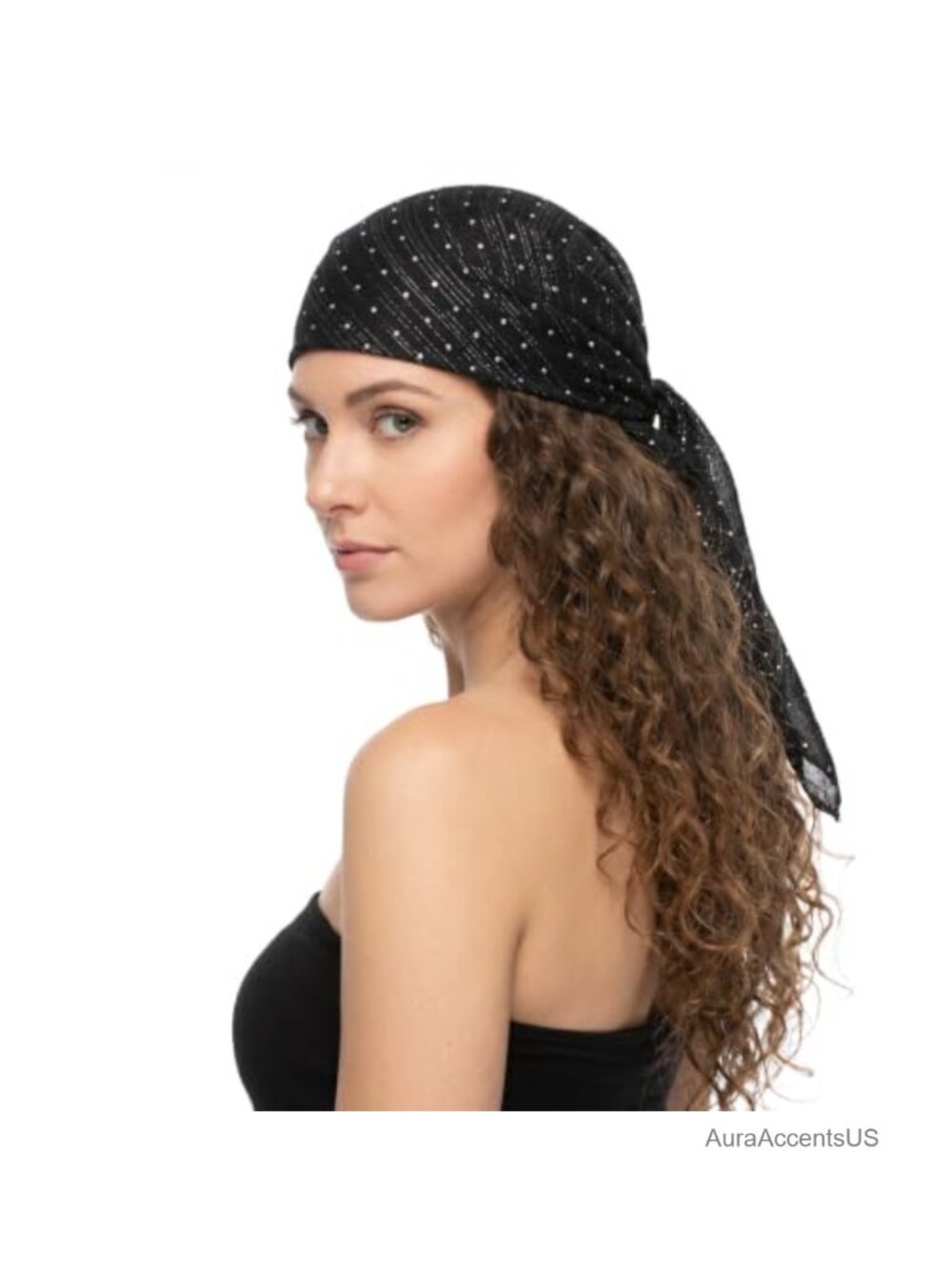 Glitter Rhinestone Head Scarf Square Shawl Wrap for Women
